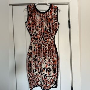 Herve Leger Black and Orange Midi Dress